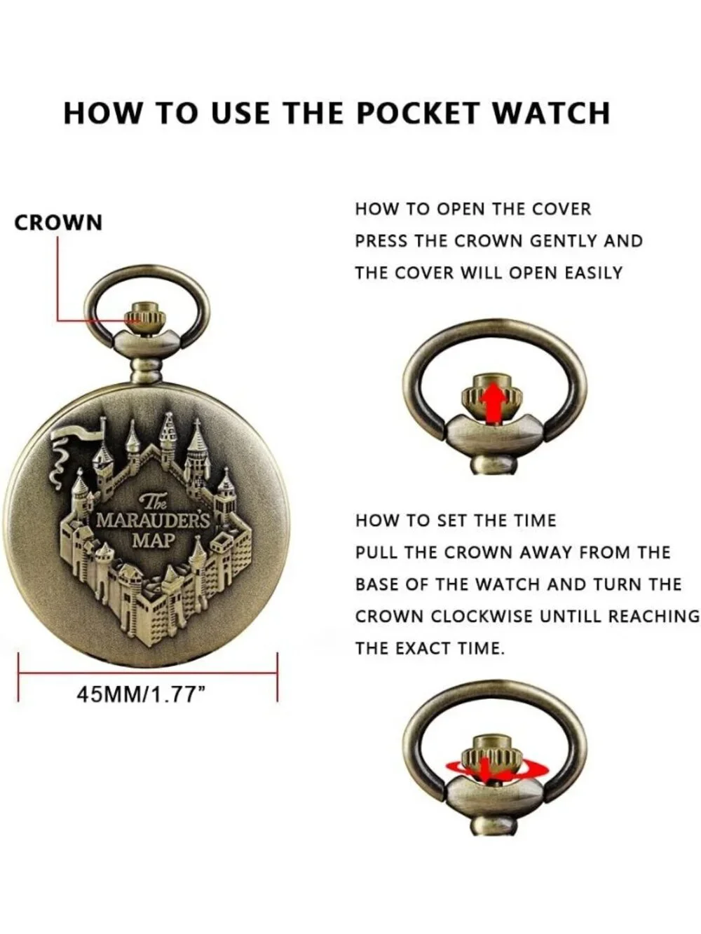 Men's Brown Analog Quartz Map Shape Pendant Necklace Round Case Pocket Watch